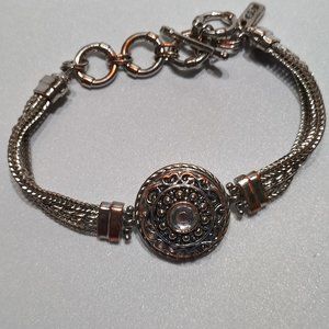 Triple Strand Italian Charm Bracelet Rhinestone Vintage 7"-9"